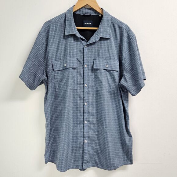 prAna Garvan Shirt Adult Mens Extra Large Blue UV Protection Hiking Casual Top - Picture 1 of 10